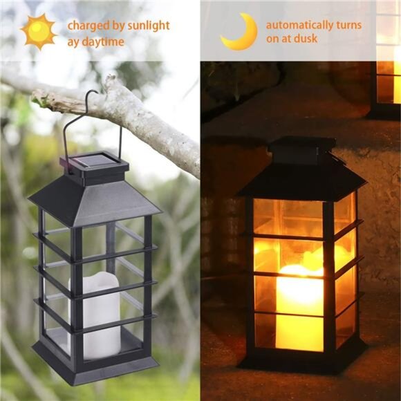 LED Solar Lantern - Outdoor Hanging Solar Lights Waterproof Flickering Flame - Picture 11 of 14